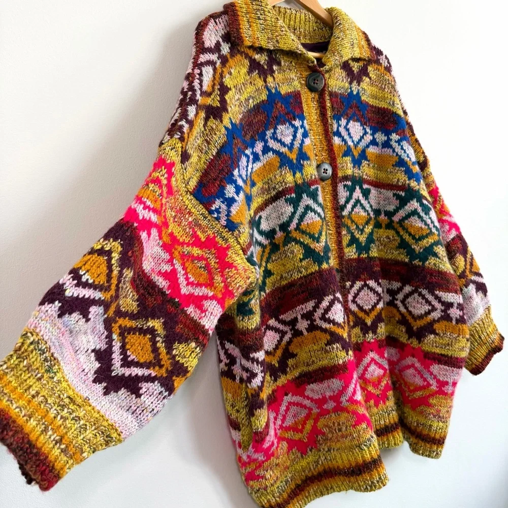 Free People Isle of Sky Multicolor Oversized Sweater Coat Women’s Size XS/S - Picture 4 of 15